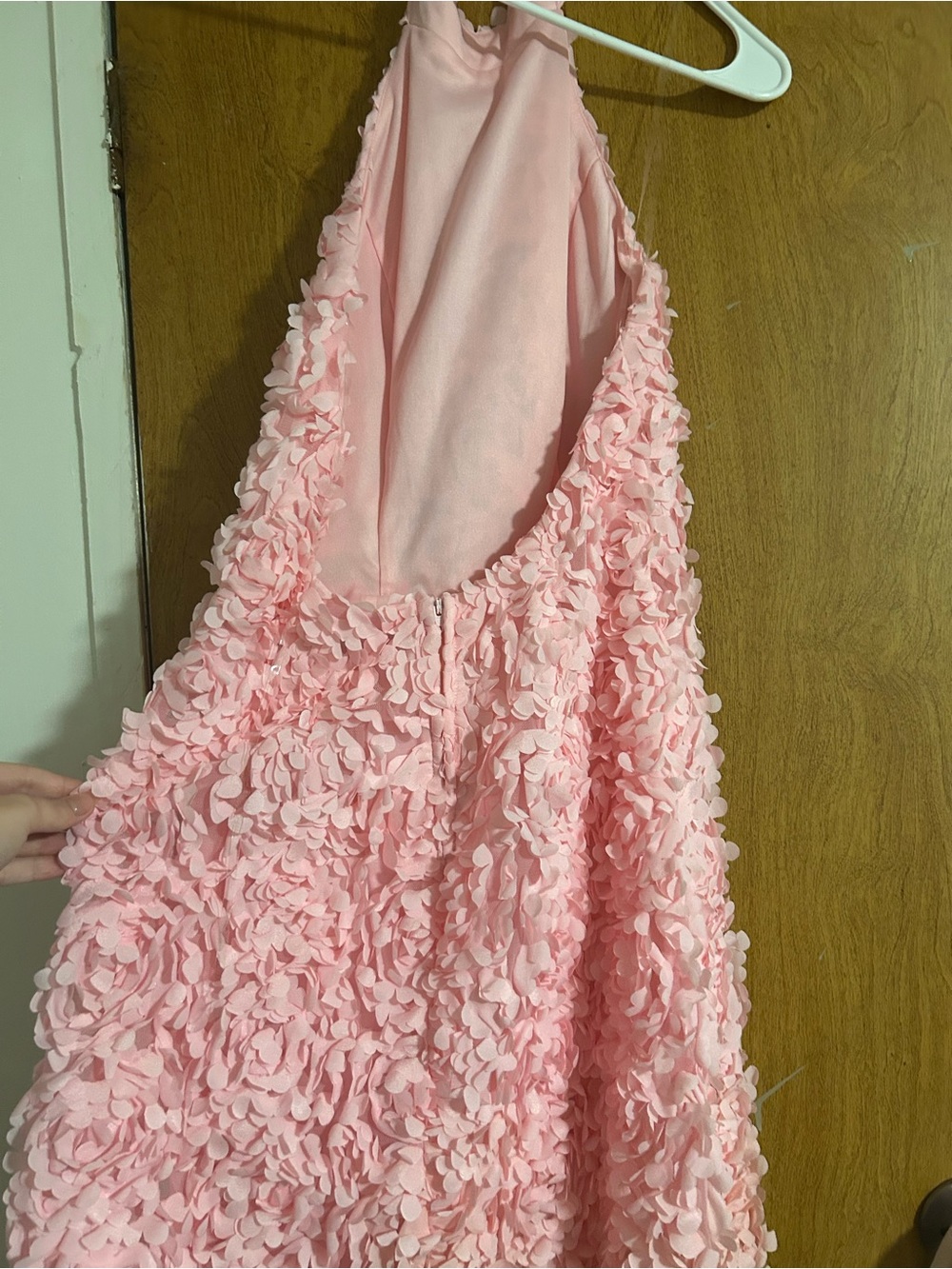 Pink Textured Halter Mini Dress - Picture 3 of 4